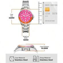 Fossil 女士不锈钢表带石英表，亮橙色表盘，情人节礼物 ES5351 - 粉色 - 查看 5