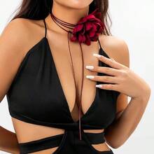 Exaggerated Romantic Big Rose Flower Clavicle Chain Necklace Women Kpop Adjustable Bowknot Rope Choker Jewelry Y2K Accessories - A - View 5