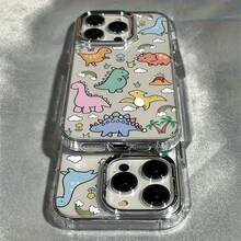 Large Hole Electroplated Camera Frame Soft TPU Cute Cartoon Dinosaur Print Pattern Phone Case For Samsung A14 15 16 25 26 34 35 36 53 54 55 S22 23 24 25 FE/ULTRA/PLUS Transparent Tpu Moto G10 30 13 15 32 53 54 55 60 73 75 84  Pixel3a 4/5a Anti-Drop - 無色 - 查看 2