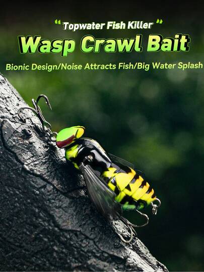  Mồi câu cá nổi KINGDOM 1 cái hình ong bắp cày, nặng 4.2g, dài 40mm và 6.6g, dài 48mm, thiết kế sinh học, mồi cứng dùng cho cá vược, cá chó, cá hồi, thu hút cá bằng tiếng động, dễ tạo ra bọt nước lớn, mồi nổi dùng cho câu cá nước ngọt và nước mặn.