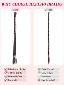 2件装辫子发夹式接发，金发棕黑三色可选，合成纤维材质，适合女性派对日常佩戴，带夹子的合成假发，拳击辫/脏辫造型，耐热假发片。 - 彩色 - 查看 5