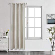 两片式窗帘套装，米色窗帘，星形镂空图案窗帘，可遮光，纯色窗帘，适合卧室遮光，纯色带蕾丝薄纱双层装饰窗帘，适合女孩房、客厅。 - 米色 - 查看 26