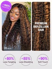 MEGALOOK 180%密度预拔毛6x5蕾丝前假发，挑染#30深波浪，无需胶水。挑染1BP30色30英寸卷发假发，6x5透明蕾丝闭合，100%真人处女发，耐用轻便帽 - SNATURAL/30 - 查看 5