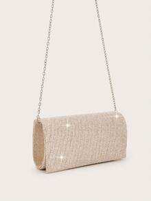 Lightweight Business Casual Rhinestone Decor Drawstring Bucket Bag, Transparent Faux Pearl Clutch Purse, Charming, Elegant, Exquisite, Understated Luxury, Rhinestone Embellished, Suitable For Party Girls, Ladies, Brides, Perfect For Party, Gala/Banquet, Christmas Party Dress - Gold - View 9