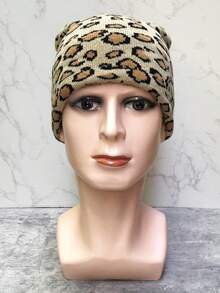 Fashion Leopard Print Hat Y2k Winter Warm Knitted Animal Beanie For Women Men - 白色 - 查看 6