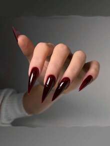 24Pcs Long Stiletto Press On Nails, Cherry Red Burgundy Solid Color False Nails, Edgy Y2K Fashion Glossy Acrylic Fake Nails, Full Cover Removable Reusable Nail Tips, Easy Apply At Home DIY Manicure Set, Fall Winter Nail Art Accessories, Professional Salon Quality Long Lasting, Comfortable Fit For Women Girls Teens, Perfect For Party Prom Halloween Christmas Daily Wear, Gift For Her Girlfriend Wife Daughter Mom Sister - 酒紅色 - 查看 12