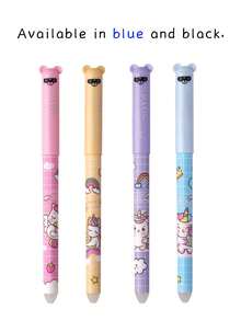 4支/套 - 可擦凝胶笔，0.35毫米细头可擦凝胶笔，趣味印花教育笔，返校必备，返校礼物，日常使用，可爱可擦凝胶笔 - 獨角獸小熊可擦筆 - 查看 13