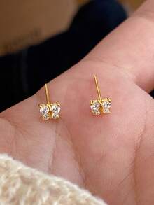 GAGAFEEL 1 Pair Of Cute And Fashionable S925 Sterling Silver Earrings With Zirconia Inlay And Butterfly Earrings For Women's Daily Commuting Outfits - Gold - View 3