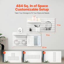 Kit de Combinación de Tablero Perforado de Plástico de 280 x 280 x 12 mm 4 Paneles, Kit Organizador de Pared con Accesorios, Para Sala de Estar, Almacenamiento de Herramientas, Oficina, Blanco - 280 x 280 x 12 mm 4 paneles - Ver 4