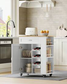 HaluPeit Serving Trolley With 3-Tier Wine Rack, Kitchen Trolley With Wheels, 3-Tier Storage Shelf, Wine Rack, For Kitchen, Living Rooms And Dining Rooms & Outdoor Use, 68 * 86 * 40 Cm - 白色 - 查看 7