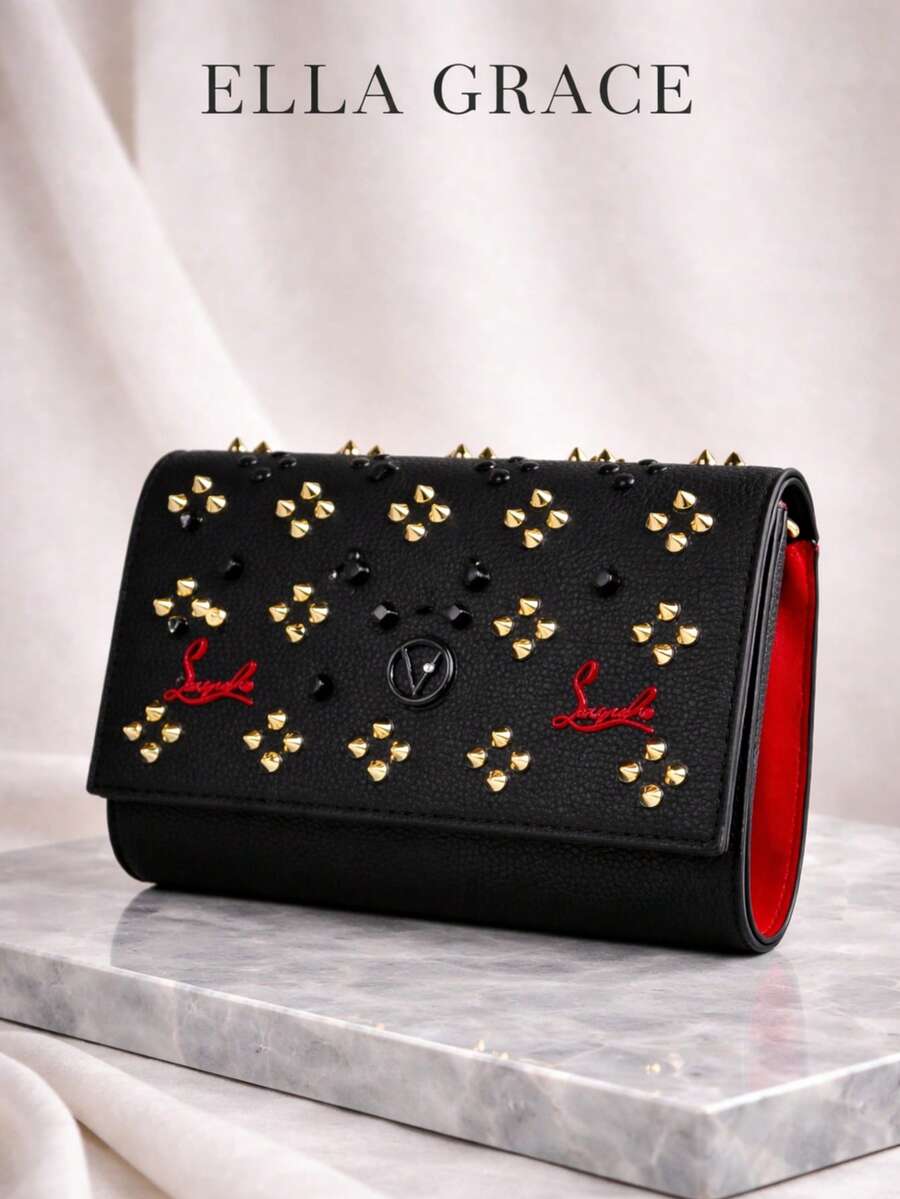 ELLA GRACE- Studded Chain Shoulder Bag For Women, Mini Square Crossbody Purse, Fashion Biker Style Handbag, Sweet Cool Party Bag - Black - View 1