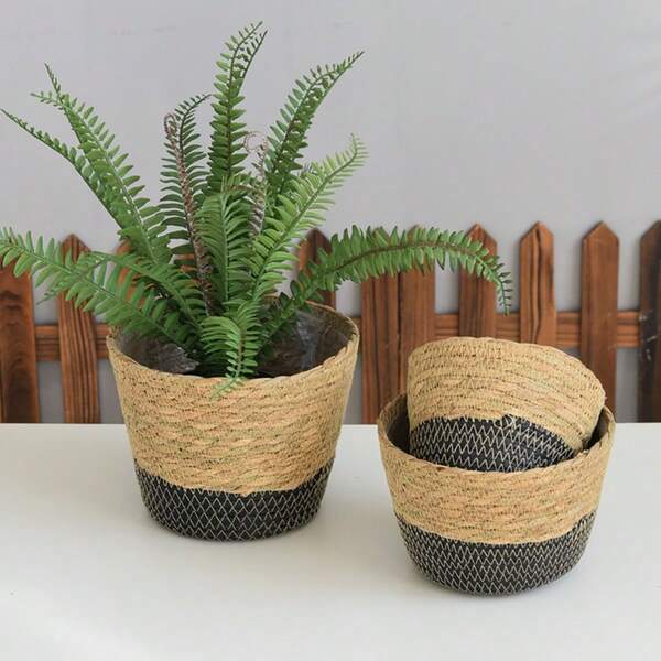 1/2/3pcs Nordic Style Natural Seagrass Woven Planter Baskets, Versatile Plant Pot Holders, Home Decor Flower Vases (Actual Size May Vary Slightly)