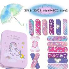 31/20pcs Waterproof Bandages, Breathable & Elastic, Cute Cartoon Patterns Like Unicorn, Butterfly, Sunflower, Rainbow, In Metal Tin - Multicolor - View 13