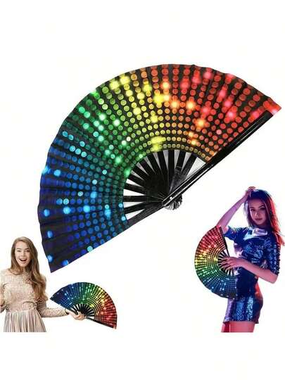 2026 Nouveau Éventail Pliant de Fête - Style Bohème Éventail à Manivelle. Conception Unique et Innovante, Parfait pour les Représentations, les Danses et les Fêtes. Matériau en Nylon, Pliable - Avec une Sensation Douce et Soyeuse lors de l'Ouverture de l'Éventail