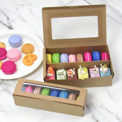 5-20 pièces Boîte à gâteau style occidental simple, boîte à macarons, boîte à pâtisserie avec fenêtre à rabat en PVC, boîte de dessert à emporter, boîte en carton blanc pour biscuits et bonbons