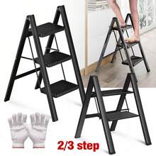 3 Step Ladder Folding Heavy Duty Aluminium Outdoor Indoor Lightweight Step Stool - Negro - Ver 8