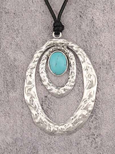 1件极简椭圆形项链，高端独特绿松石颈链，男女皆宜的情侣项链，适合日常佩戴、约会、音乐节，送给女朋友/男朋友的礼物