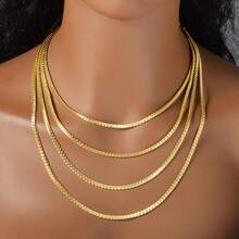 1 pieza Collar de cadena tejida hueca chapada en oro de 14K, clásico y lujoso, adecuado para uso diario, fiestas y commuting tanto para mujeres como para hombres - Dorado - Ver 3