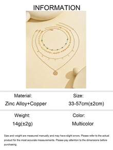 4pcs/Set Fashionable Turquoise Beaded Necklace With Metal Disc, Star Tassel & Coin Pendant Jewelry Set, Suitable For Women's Daily Wear, Outings And Photo Shoots - Multicolor - View 5