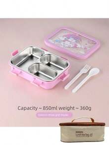 1pc Cute Cartoon Bento Box With Fork And Spoon, Divided Portable Lunch Box, Large Capacity Lunch Container, Leak-Proof Plastic Lunch Box, Stackable Lunch Compartments - Multicolor - View 14