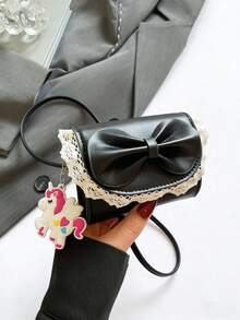 1pc Mini Crossbody Bag With Lace And Bow Decoration, Cute And Unique High-Quality Pu Crossbody Bag, And Fashionable New Bag, Fresh And Lively Color Matching, New Youthful Style, Can Be Worn Crossbody, Adjustable Shoulder Strap, Casual And Fashionable - Mini Bow Bag + Unicorn Charm - View 13
