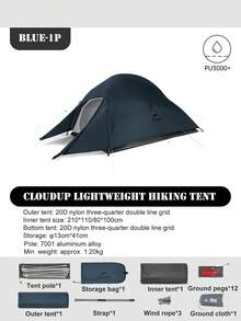 Naturehike Cloud Up 2-Person Tent, Ultralight, 20D, Waterproof, For Camping, Hiking, Traveling, Backpacking, Cycling And Fishing - 藏蓝色 - 查看 8