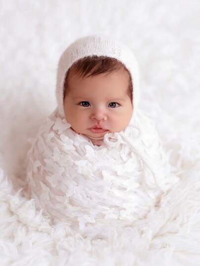 新生儿薄纱蝴蝶礼盒，新生儿蕾丝襁褓摄影道具，蝴蝶图案新生儿摄影包巾，新生儿包巾，新生儿百日/满月派对装饰/INS风日常穿搭，满月礼物