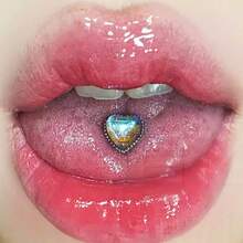 心形月光石钛钢外螺纹舌钉，独特心形舌环 - 愛心月光石 舌釘 - 查看 1