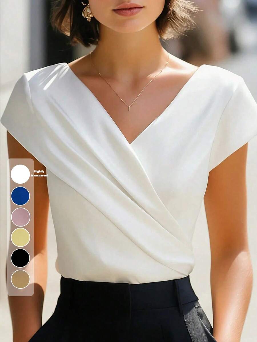 Women's Elegant Solid Color Asymmetric Blouse, Essential For Spring And Summer - White - View 1