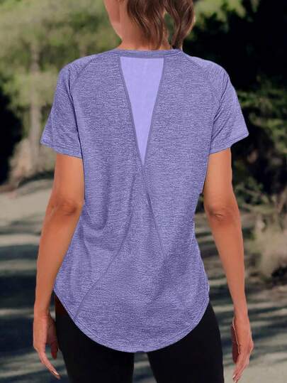 女士纯色T恤 - 圆领，轻薄，短袖，弹性涤纶混纺面料，适合春夏穿着，宽松基础款，休闲半袖上衣