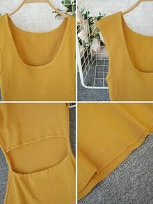 新款性感V领泡泡袖修身连衣裙，时尚美式风格，适合春夏穿着 - 黃色 - 查看 10