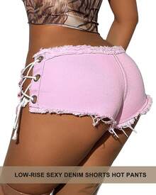 Shorts Cut Off Sexy Jean Shorts Micro Shorts Sexy Short Shorts For Women Lingerie Denim Shorts Hot Pants - Hồng - Xem 4