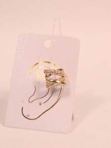 Luxury Ear Cuff Earring With Cubic Zirconia, Gold Or Silver, Fake Cartilage Piercing (No Hole Needed) - C-金色 - 查看 4
