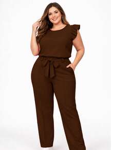 Elegant Plus Size Social Set In Dune Crepe, Casual Style With Drawstring Pockets, For Office Or Home. - Rust Brown - View 6