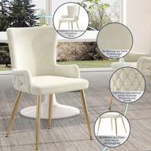 Samt-Esszimmerstuhl, 4er-Set, Luxurious Wohnzimmer-Schlafzimmer-Loungesessel Mit Vier Goldfarbenen Metallstützbeinen, Beige[OLD SKU:N634P184684A-4] - Beige + Velvet - View 4