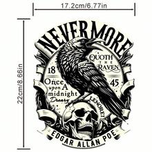 2D哥特风格热转印贴纸，以埃德加·爱伦·坡和乌鸦骷髅为图案，适用于连帽衫、抱枕、T恤、围裙、牛仔裤、运动衫、鞋子和帽子，男女通用。 - L - 查看 11