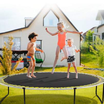 Replacement Trampoline Mat, Jumping Mat Fits 12ft Frame, Universal Jumping Mat For 12ft Round Trampoline, Reinforce UV-Resistant Mat With Spring Tool & Durable V-Rings, Fit 5.5" Spring Length