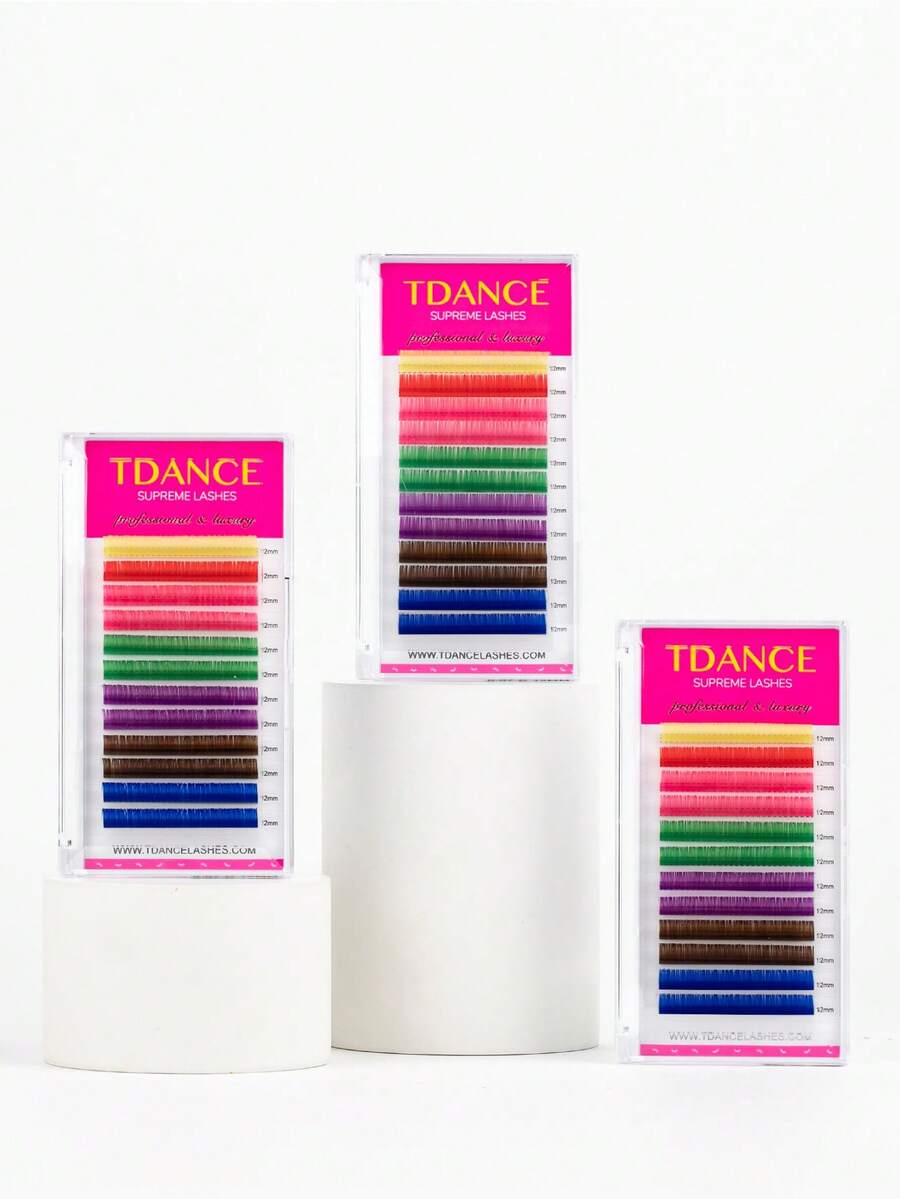 TDANCE 1盒12排彩色单根假睫毛，混合色，浓密纤长，高级经典款，专业柔软自然，多色睫毛，0.07 C/CC/D 12毫米