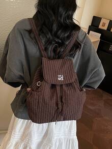 Japanese Style Fresh Small Plaid Fabric Backpack, Spring/Summer Popular Mini Backpack, Fashion Versatile Lady School Bag, College Style For Middle School, High School, University Students, Class Bag, Small Bag, Korean Version Casual Versatile Small Backpack, Lightweight Foldable, Suitable For Daily Use, Shopping, Small Fabric Bag - Multicolor - View 9