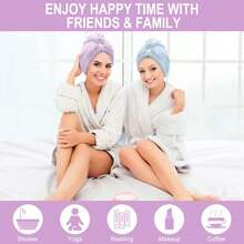 Ręcznik do włosów, 2 sztuki, turban z mikrofibry, superchłonny, szybkoschnący, z guzikami - Wielokolorowe - Zobacz 4