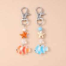 1pcs Lovely Pearl Starfish Small Fish Keychain For Summer Beach Cute Handbag - 橘色 - 查看 3