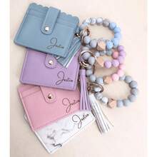 1pc Women's Wallet Keychain Wristband, Christmas Gifts For Girlfriends/Friends/Mothers/Daughters,Personalized Custom Christmas Gifts,Customized Name, Ultra-Thin Credit Card Holder Wallet Tassel Keychain Bracelet Keyring, Unisex - 彩色 - 查看 4