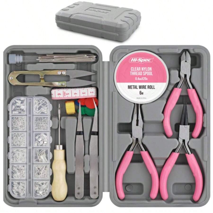 Jewelry Making Supplies Kit For Adults With Findings Accessories Box Set. Pliers & Wires For Handmade Bracelets, Necklaces, Earrings And Charms Arts & Crafts - Pink - View 1