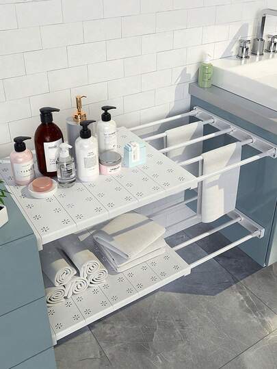 Adjustable Shelf - Expandable Storage Rack, Drill-Free Floating Shelves, Home Storage Accessories, Closet Storage, Suitable For Closet, Bathroom And Kitchen - No Drilling Required, Easy Installation, Includes Adhesive Pads - Multifunctional Partition System