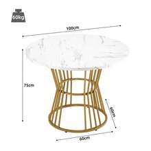 White With Metal Legs (1 Piece), Dining Table, Coffee Table, Stable Metal Frame, Black, Gold. - Gold - View 6