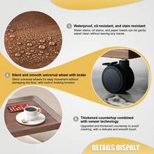 C-Shaped Sliding Side Table – Height Adjustable (18"-32"), 360° Swivel Top & Wheels, Multi-Use - Brown - View 8