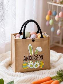 Personalized Easter Gift Bag, Linen Easter Gift Bag, Customizable Easter Bunny Name Gift Bag, Children's Easter Egg Hunt Gift Bag, Easter Basket, Easter Gift Bag, Customized Easter Bunny Linen Gift Bag - Multicolor - View 5