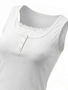 蕾丝吊带背心，修身打底背心，女士春夏款 - 白色 - 查看 8