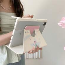 极简星月图案郁金香蝴蝶扁平保护套，兼容苹果 iPad 第 11 代、iPad Pro 2025 新款、iPad 第 10 代、iPad Air 7/6、11 英寸，可爱时尚，带笔槽，防弯折 - 白色 - 查看 6