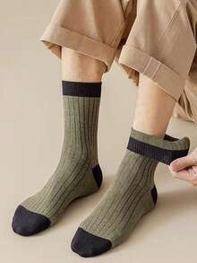Chaussettes mi-mollet pour hommes, chaussettes de sport pour automne/hiver, chaussettes polyvalentes à motif de bloc de couleur et de lettres, respirantes et absorbant l'humidité, convenant aux jeunes adultes et aux étudiants - Multicolore - Voir 8